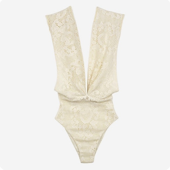 NWT Anthropologie Mes Demoiselles Fanti Plunging V Lace Bodysuit in Ecru XS - SM - Picture 4 of 15